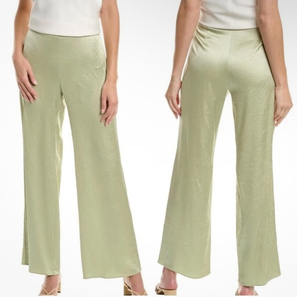 SOLD VINCE Crinkle Satin Wide Leg Textured Trouser / Pants in Light Green: Sz M